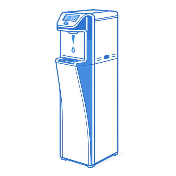 Wasserspender in modernem Design mit kühler und heißer Wasserausgabe.